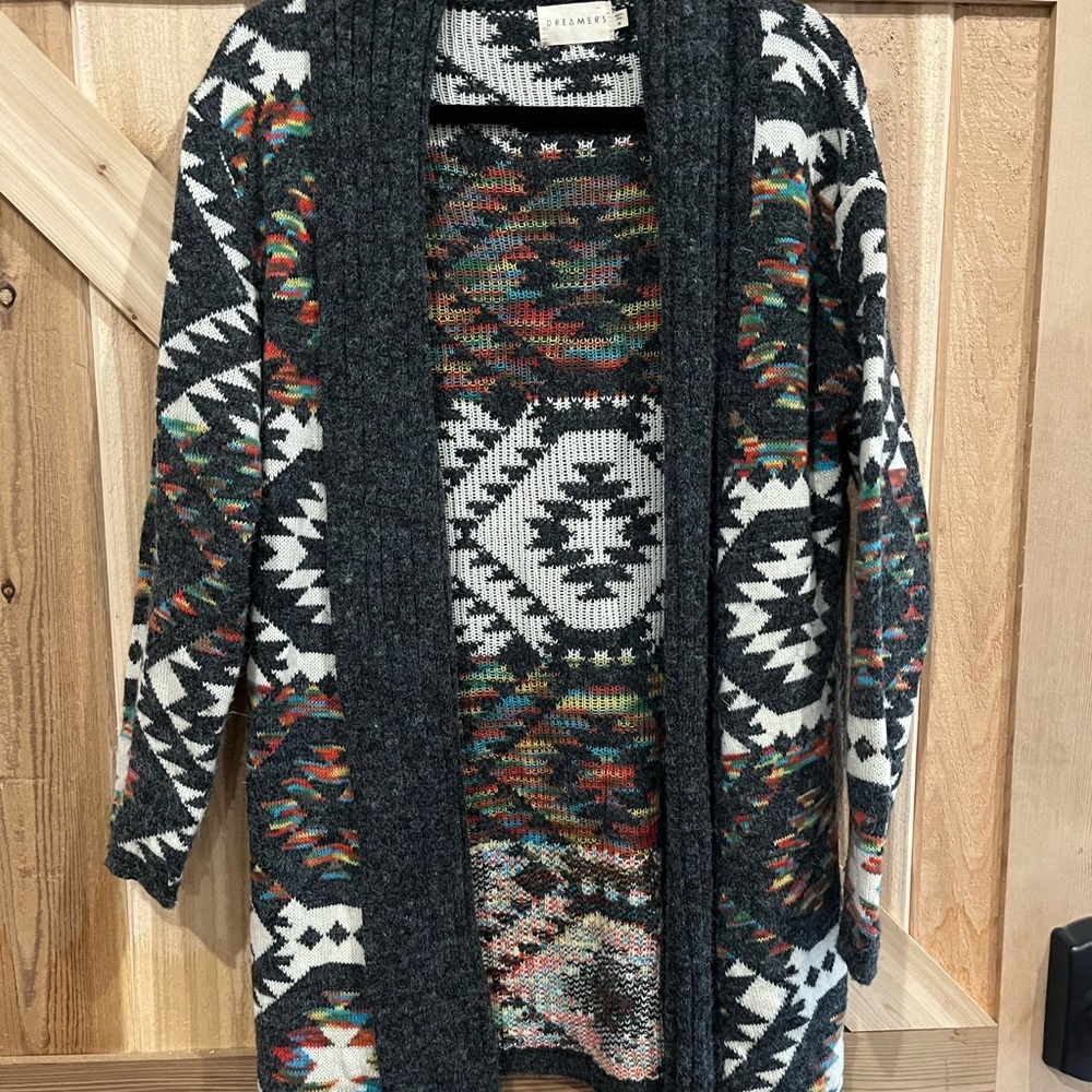 Multicolor Geometric Knit Cardigan